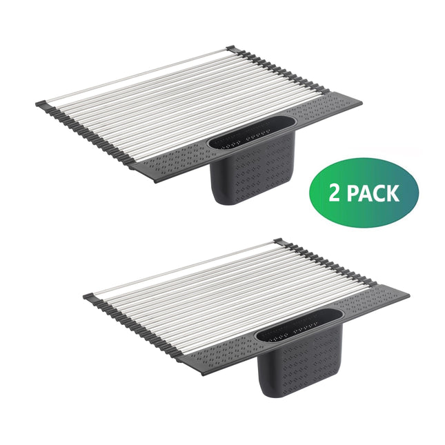 2 Pack Large Stainless Steel Roll Up Dish Drying Rack with Utensil Holder for Home Kitchen-1978962241332056065