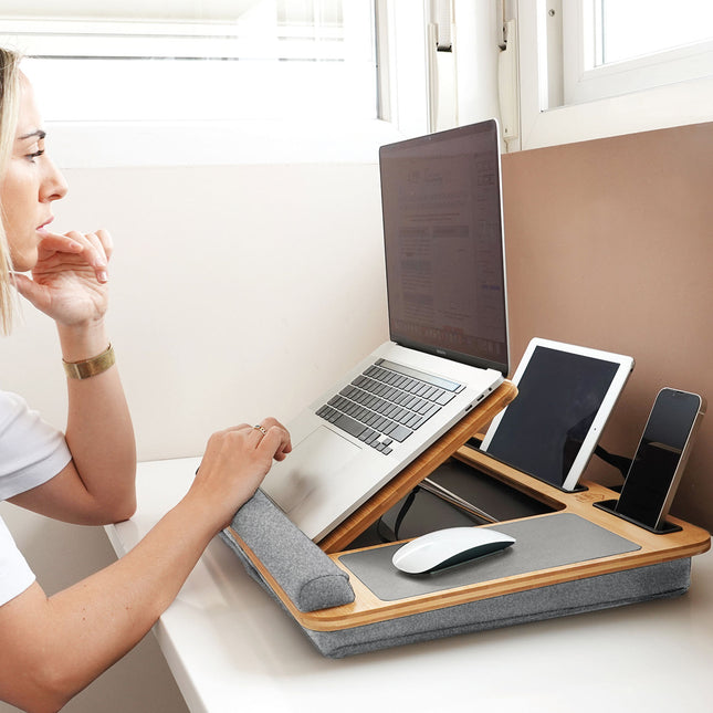 CARLA HOME Bamboo Laptop Lap Desk with Cushion and Angle Adjustable for Office and Home-1978962244398092289