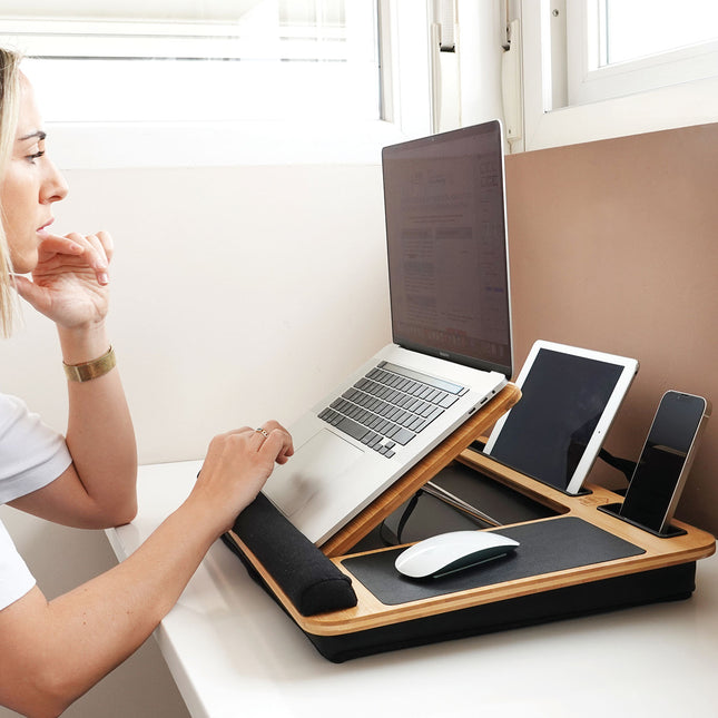 CARLA HOME Bamboo Laptop Lap Desk with Cushion, Angle Adjustable and Sleeve Case Bag for Office and Home-1978962244729442305