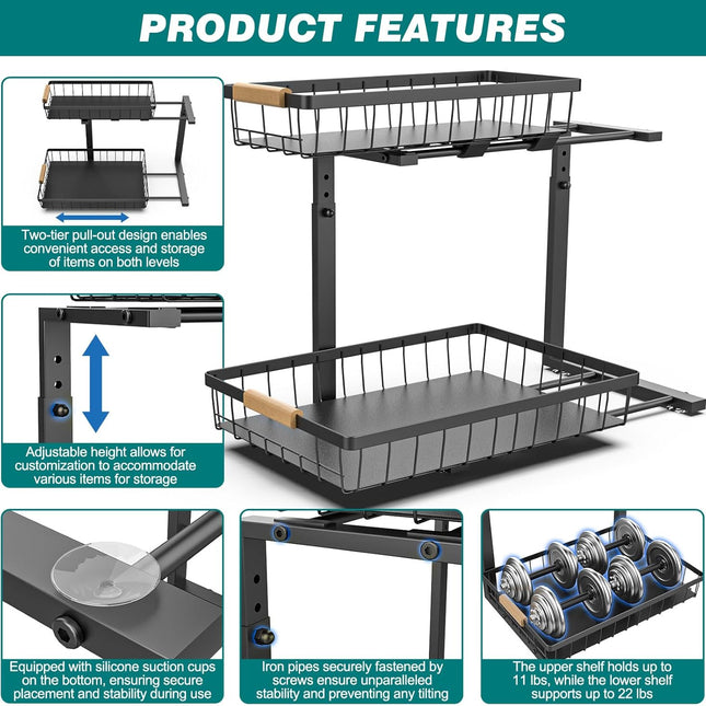 CARLA HOME 2-Tier Kitchen Under Sink Organiser Storage with Height Adjustable, Unique Slide Rail & Suction Cups for Storage-1978962245798989826
