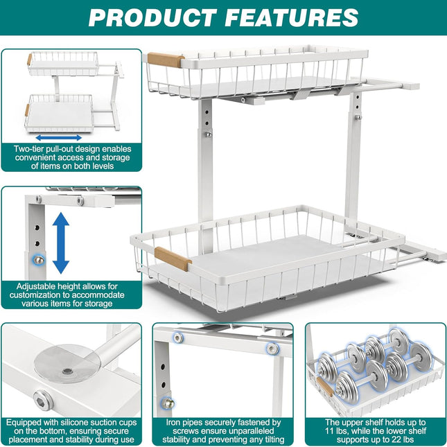 CARLA HOME 2-Tier Kitchen Under Sink Organiser Storage with Height Adjustable, Unique Slide Rail & Suction Cups for Storage-1978962246029676546