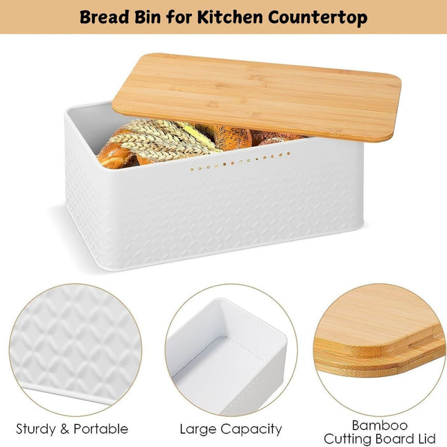 CARLA HOME Bread Bin with Bamboo Lid used as Chopping Board for Kitchen Countertop-1978962247917113345