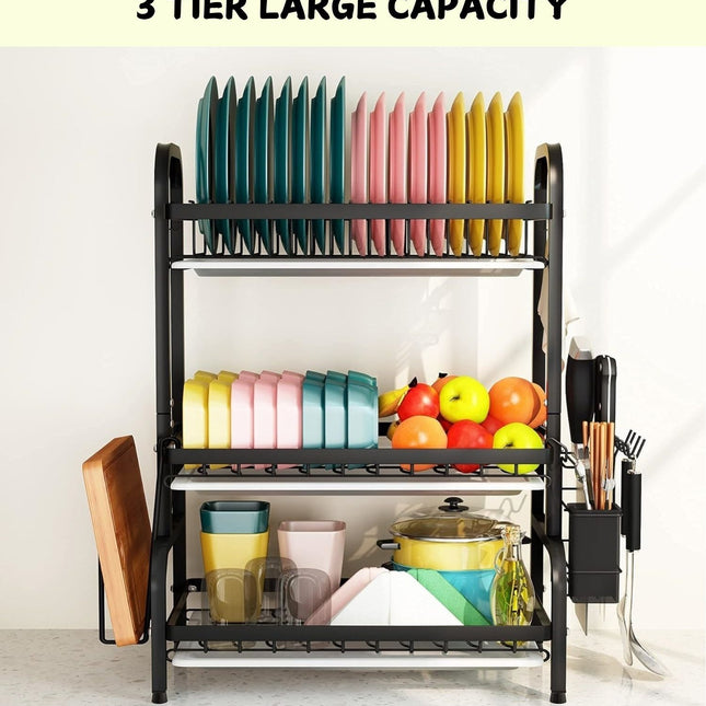 CARLA HOME Dish Drying Rack 3 Tier Large Capacity Kitchen Storage with Utensil and Cutting Board Holder-1978962249796161538