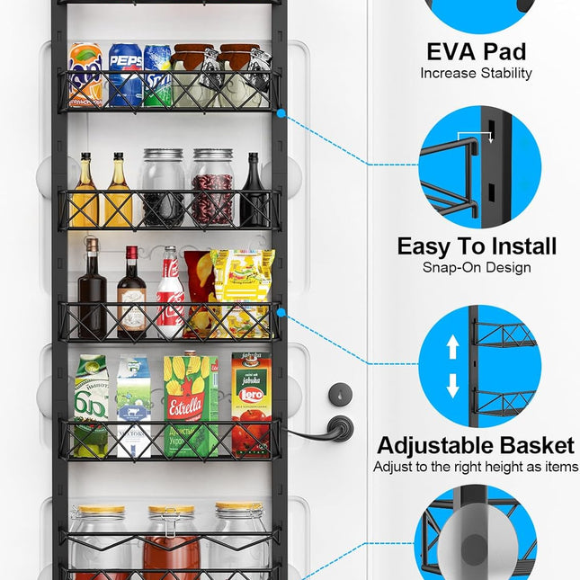 CARLA HOME 6 Tier Adjustable Baskets Over Door Pantry Organiser for Home Kitchen-1978962250148483074