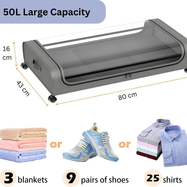 CARLA HOME XXL Under Bed Rolling Storage Containers with 50L Large Capacity and Wheels-1978962250685353985