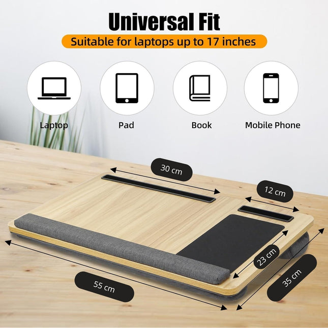 CARLA HOME Oversized Portable Lap Desk with Cushion,Mouse Pad, Tablet and Phone Holder which Fits Up to 17 Inch Laptops for Bed or Sofa (Brown)-1978962255164870657