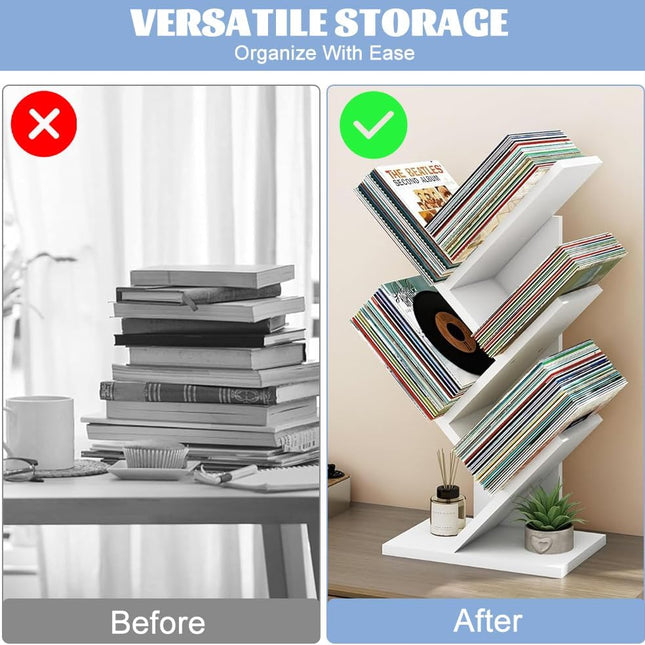 CARLA HOME 5-Tier Tree Bookshelf Storage Rack for Home Office or Bedroom (White)-1978962255659798530