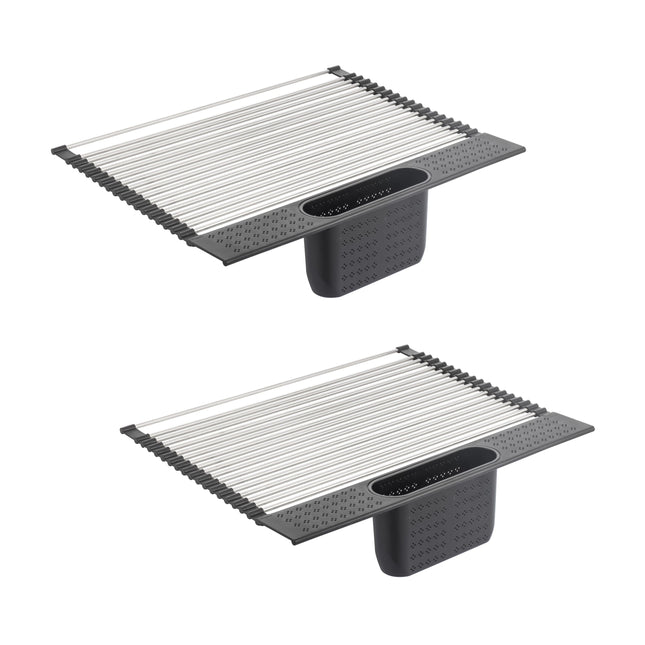 2 Pack Large Stainless Steel Roll Up Dish Drying Rack with Utensil Holder for Home Kitchen