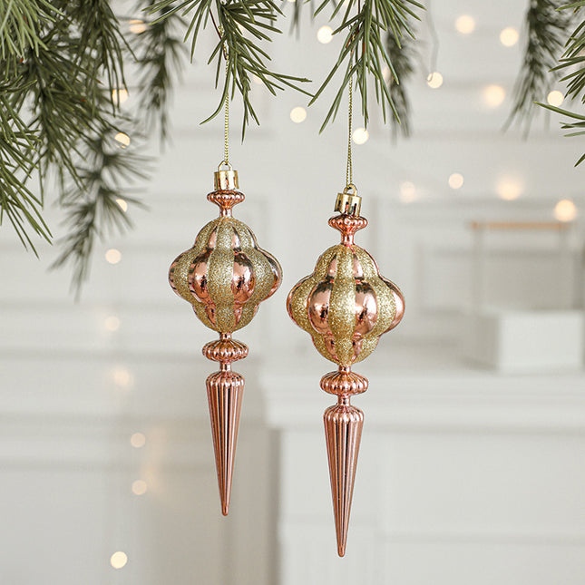 Set of 10 Christmas Ornaments -Gold & Rose Gold Holiday Tree Decorations