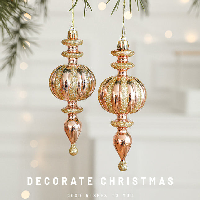 Set of 10 Christmas Ornaments -Gold & Rose Gold Holiday Tree Decorations