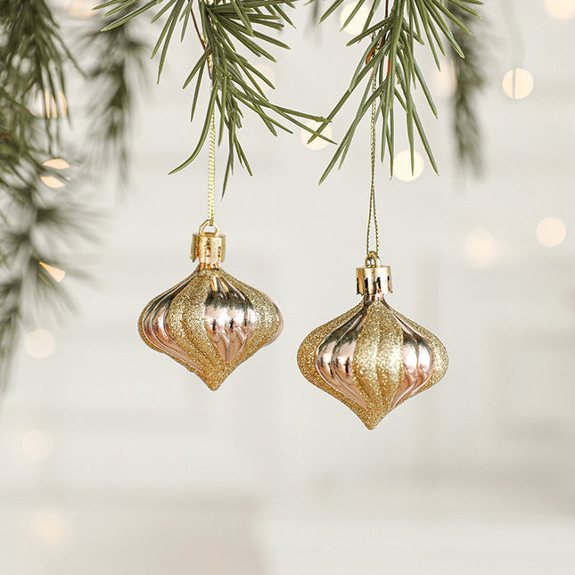 Set of 10 Christmas Ornaments -Gold & Rose Gold Holiday Tree Decorations
