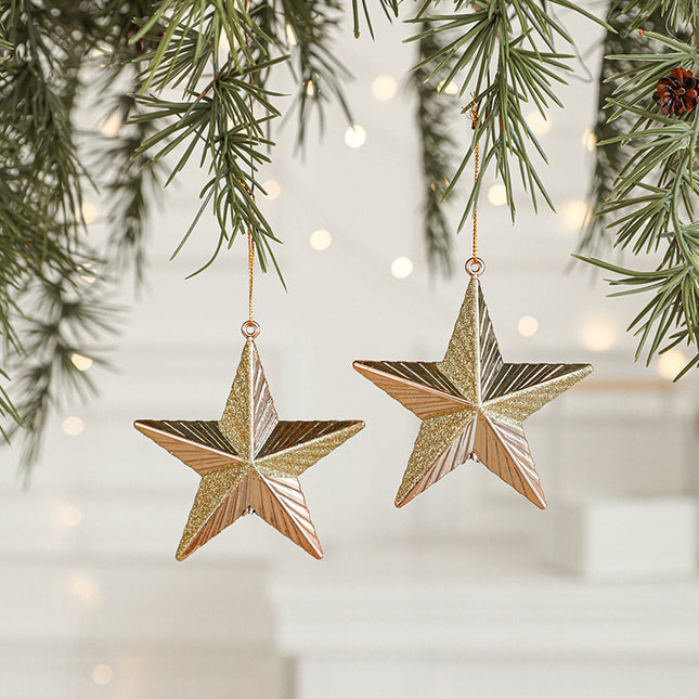 Set of 10 Christmas Ornaments -Gold & Rose Gold Holiday Tree Decorations