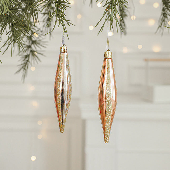 Set of 10 Christmas Ornaments -Gold & Rose Gold Holiday Tree Decorations