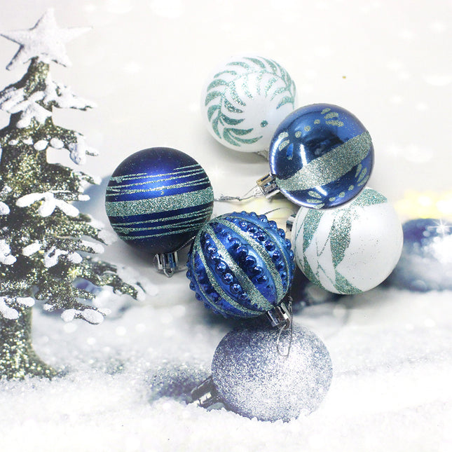 Blue 30-Piece 6cm Electroplated Christmas Baubles - Hand-Painted Tree Ornaments