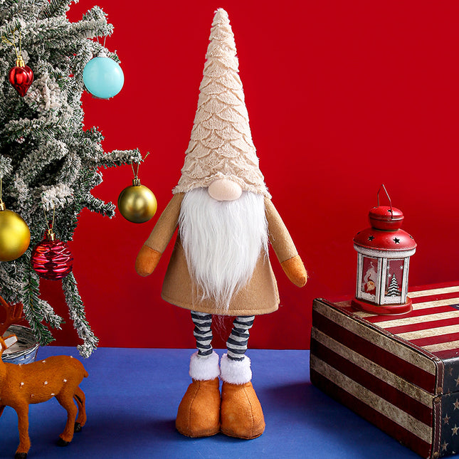 Retractable Leg Christmas Gnome Plush - Adjustable Standing Holiday Decoration(brown)
