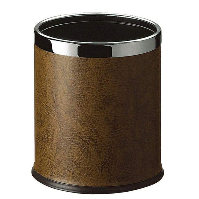 Round Leatherette Brown Room Bin