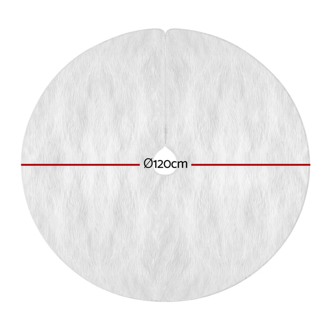 Jingle Jollys Christmas Tree Skirt 120cm Plush Xmas Fluffy Ornaments Decor White