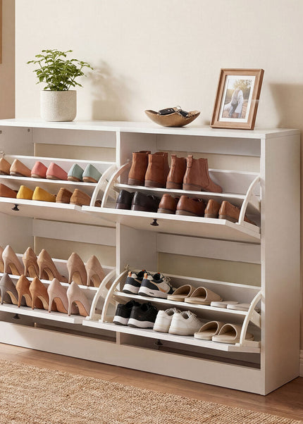 Levede Shoe Cabinet 4 Flip Drawers Vertical Storage Rack Organiser Entryway-2050059010169769990