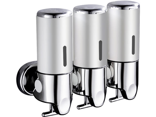 3 Bottles Bathroom Shower Soap Dispenser Silver-1910113090071040000