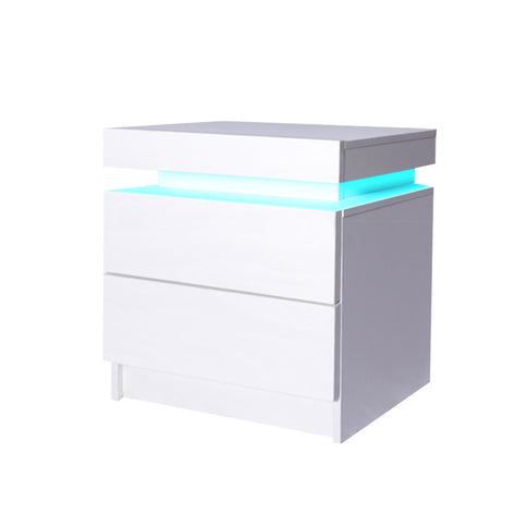 Levede Bedside Tables RGB LED Side Table White-1910113068625563648
