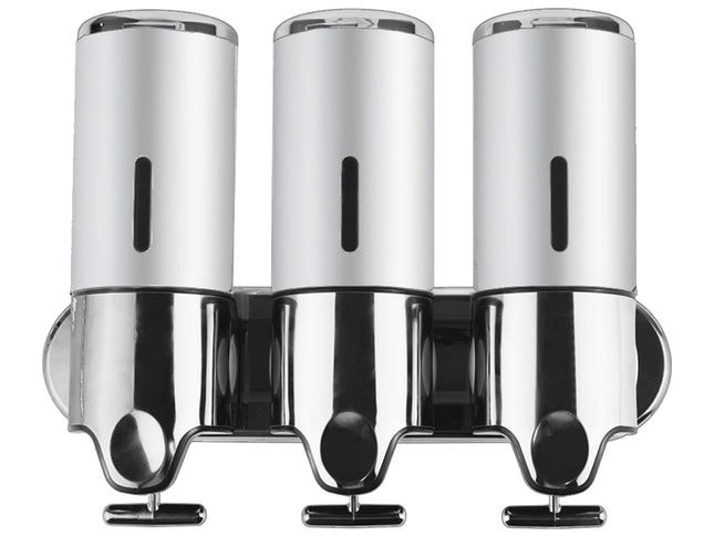 3 Bottles Bathroom Shower Soap Dispenser Silver-1910113090071040001