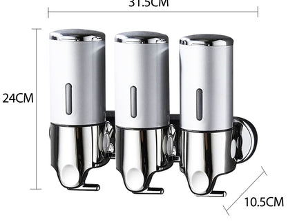 3 Bottles Bathroom Shower Soap Dispenser Silver-1910113090071040002