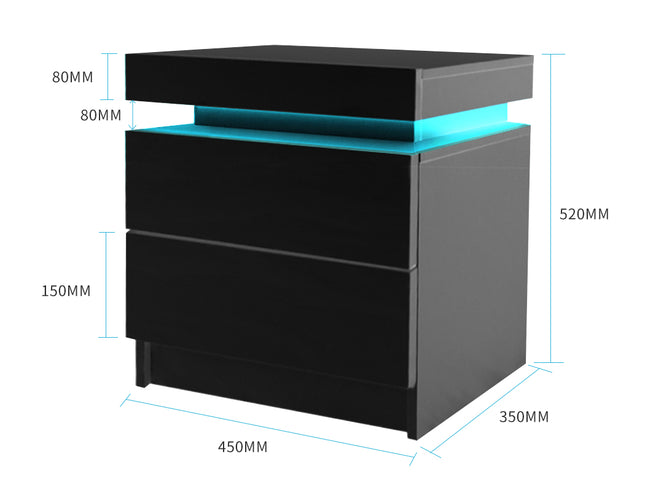 Levede Bedside Tables Side Table 2 Drawers Black-1973193865179566082