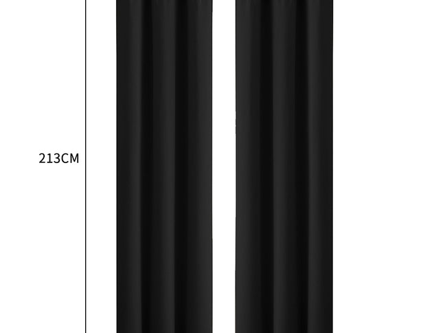 2x Blockout Curtains Panels 3 Layers Black-1942353378260684802