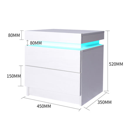 Levede Bedside Tables RGB LED Side Table White-1975420463467335682