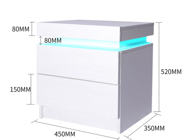 Levede Bedside Tables RGB LED Side Table White-1975420463467335682