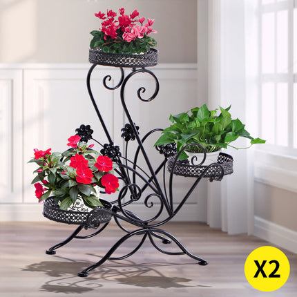 Levede Plant Stand Outdoor Indoor Metal Black-1975420369321988103