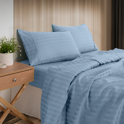 Royal Comfort 1200TC COTTON STRIPE -3PC FITTED COMBO SETS QUEEN CHAMBRAY-1951134877302788096