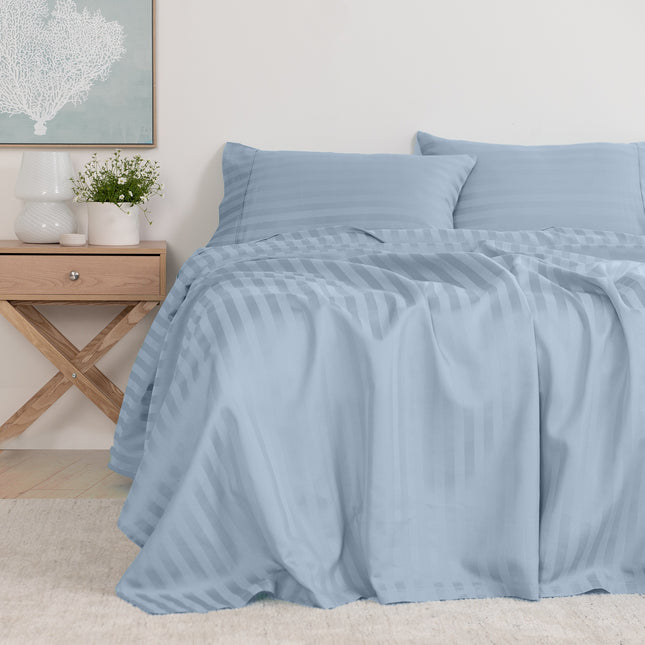 Royal Comfort 1200TC COTTON STRIPE -3PC FITTED COMBO SETS QUEEN CHAMBRAY-1951134877302788097