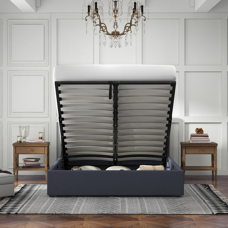 Milano Luxury Gas Lift Bed with Headboard (Model 1) - Charcoal No.35 - Single-1951134896567226370