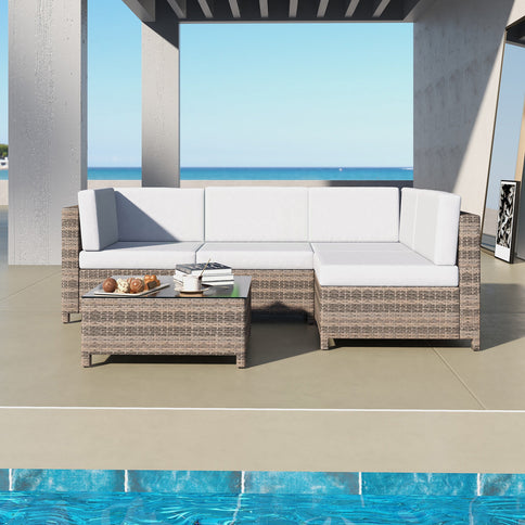Milano Outdoor 5 PC Rattan Sofa Set Colour Oatmeal Seat & Black Coating (5 Boxes)-1889884908806082560