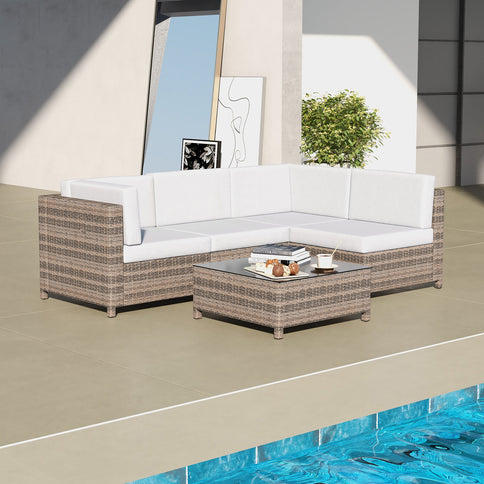 Milano Outdoor 5 PC Rattan Sofa Set Colour Oatmeal Seat & Black Coating (5 Boxes)-1889884908806082561