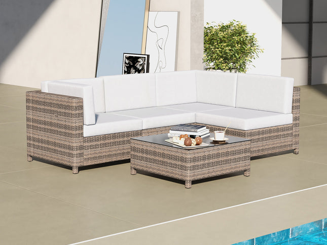Milano Outdoor 5 PC Rattan Sofa Set Colour Oatmeal Seat & Black Coating (5 Boxes)-1951134907447250946