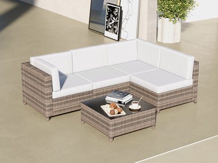 Milano Outdoor 5 PC Rattan Sofa Set Colour Oatmeal Seat & Black Coating (5 Boxes)-1889884908806082563