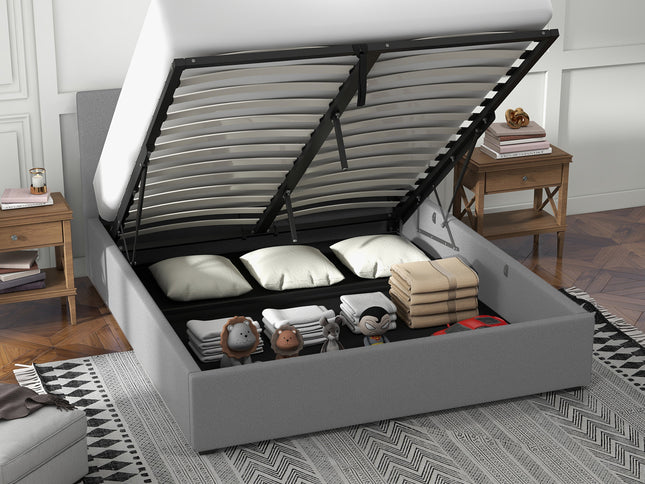 Milano Luxury Gas Lift Bed with Headboard (Model 1) - Grey No.28 - Single-1951134898710515714