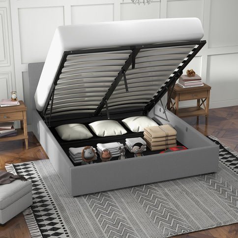 Milano Luxury Gas Lift Bed with Headboard (Model 1) - Grey No.28 - King-1917365879453126658