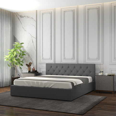 Milano Capri Luxury Gas Lift Bed With Headboard (Model 3) - Grey No.28 - King Single-1917365880120020993