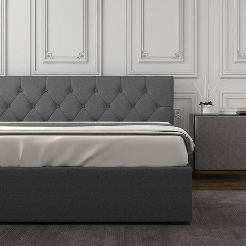 Milano Capri Luxury Gas Lift Bed With Headboard (Model 3) - Grey No.28 - King Single-1917365880120020994