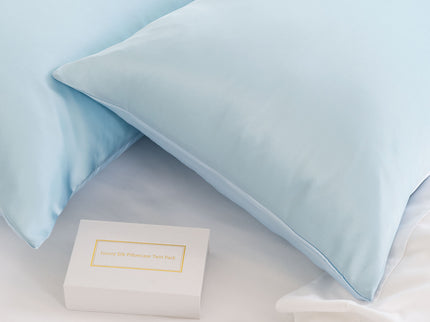 SILK PILLOW CASE TWIN PACK - SIZE: 51X76CM - Soft Blue-1889884799993253891