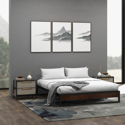 Sorrento Metal and Wood bed base - Double-1951134902615412740