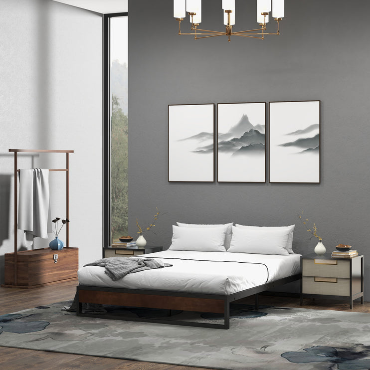 Sorrento Metal and Wood bed base - Queen-1951134902829322241