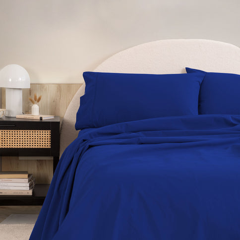 Royal Comfort Vintage Washed 100 % Cotton Sheet Set Single - Royal Blue-1917365876152209409