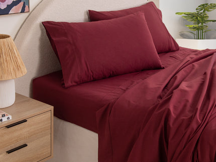 Royal Comfort Vintage Washed 100 % Cotton Sheet Set Single - Mulled Wine-1917365876303204352