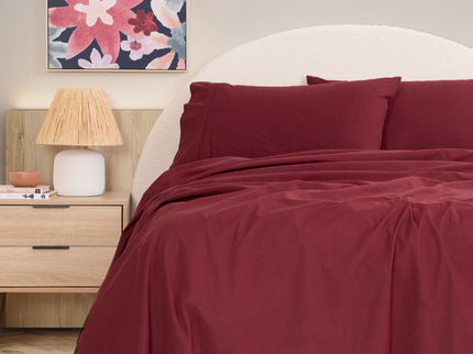 Royal Comfort Vintage Washed 100 % Cotton Sheet Set Single - Mulled Wine-1917365876303204353