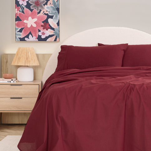 Royal Comfort Vintage Washed 100 % Cotton Sheet Set Single - Mulled Wine-1917365876303204353