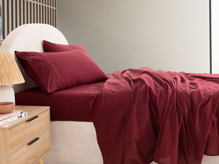 Royal Comfort Vintage Washed 100 % Cotton Sheet Set Single - Mulled Wine-1917365876303204354